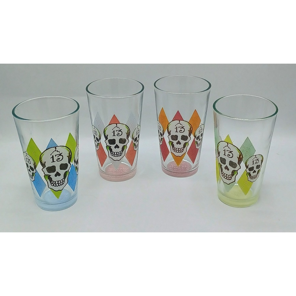 Lot of 4 Don Ed Hardy SKULL #13‎ Drinking Glasses